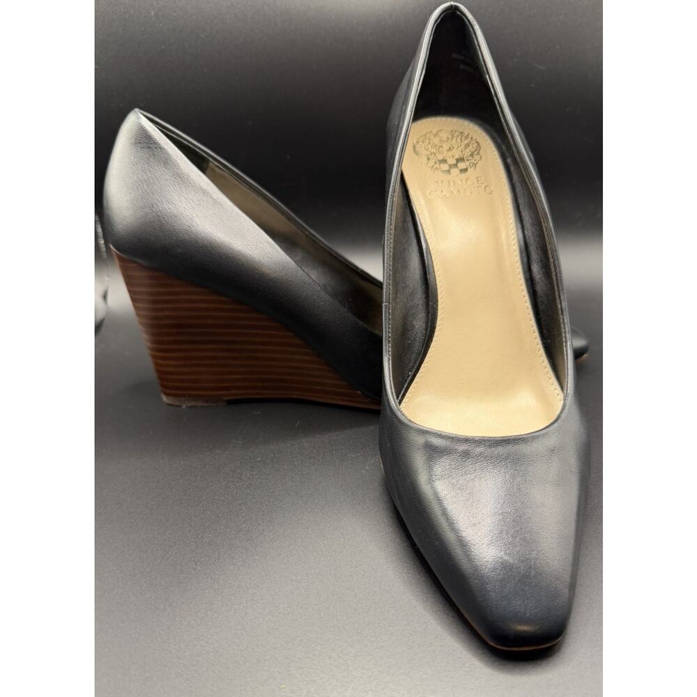 Vince Camuto Diletta Women’s Black Leather Wedge Heel Shoes Pumps US Size 9.5M
